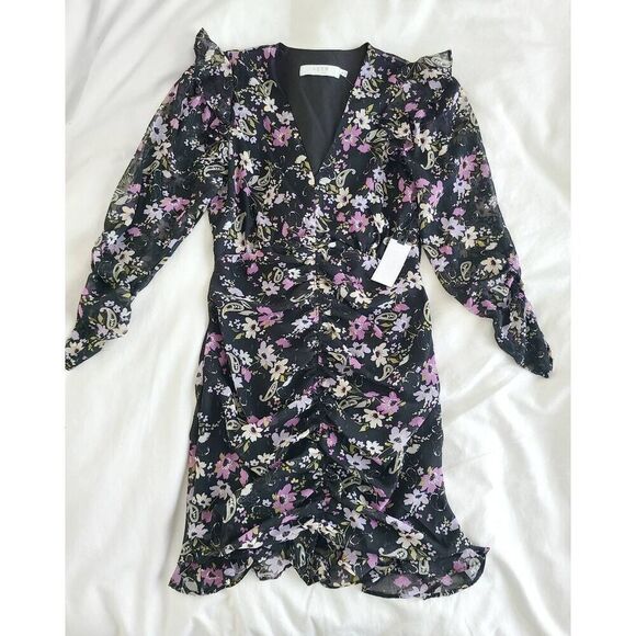 ASTR The Label Womens Stretch Chiffon Floral Print Kimba Mini Dress Black Medium - Picture 2 of 7